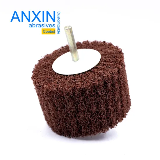 2 Inch Nylon Green Non-Woven Mounted Flap Wheel with 6mm/6.35mm Thread Shank for Light Deburring and Cleaning Irregular Shape, Pipes