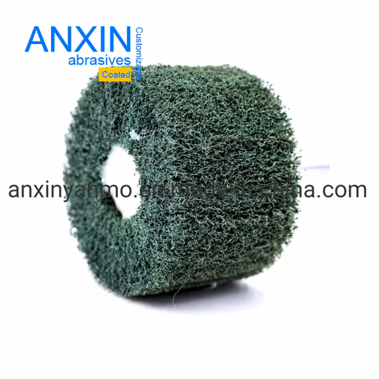 2 Inch Nylon Green Non-Woven Mounted Flap Wheel with 6mm/6.35mm Thread Shank for Light Deburring and Cleaning Irregular Shape, Pipes