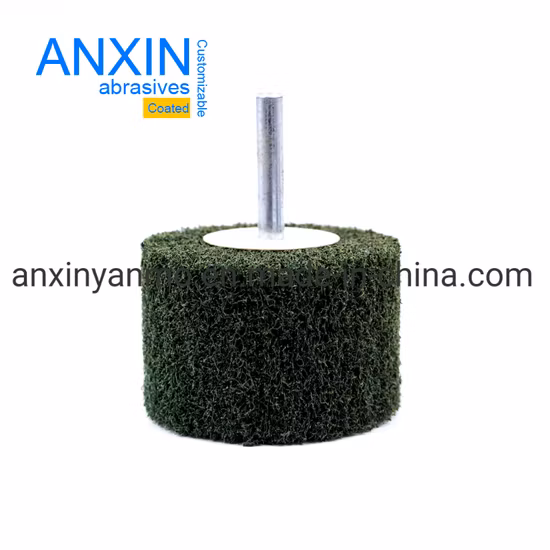 2 Inch Nylon Green Non-Woven Mounted Flap Wheel with 6mm/6.35mm Thread Shank for Light Deburring and Cleaning Irregular Shape, Pipes